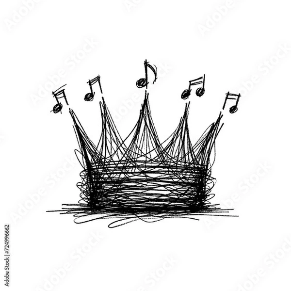 Fototapeta crown made of music notes in the style of childish hand drawn drawing. Perfect design for greeting cards, posters, T-shirts, banners, print invitations