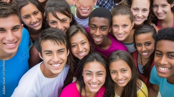 Fototapeta Young multi ethnic friends having fun together hanging out in the city - Friendship and diversity concept