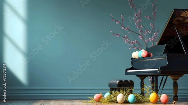 Obraz Grand Piano With Easter Eggs on the Ground