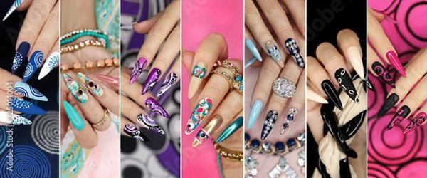 Obraz A collection of fashionable diverse designs on long nails.