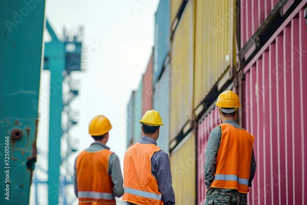 Obraz Port employee checking the status of cargo.