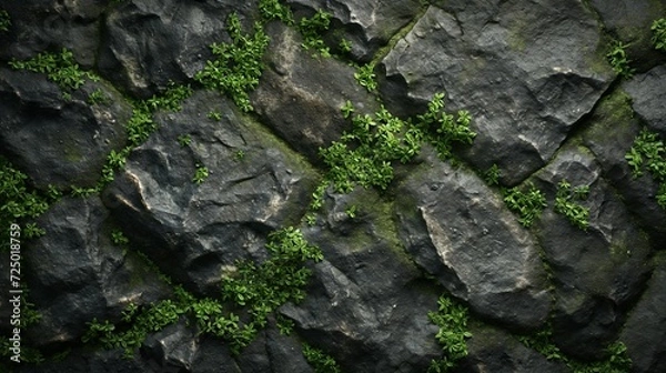Fototapeta A rock overgrown with moss and lichen, nature, textured background stone in moss