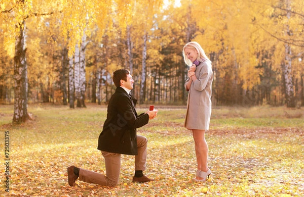 Obraz Miłość, para, koncepcja relacji i zaręczyn - klęczał mężczyzna