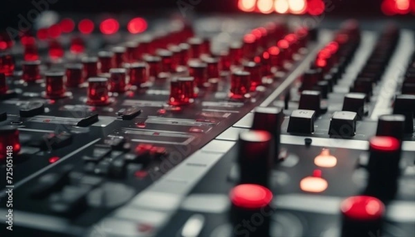 Fototapeta od adjusters and red buttons of a mixing console
