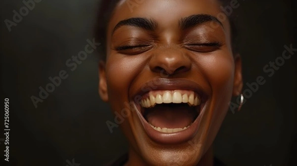 Fototapeta A photograph of a woman capturing the intensity of happiness through facial and body expressions, highlighting the emotional feelings 