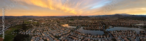 Obraz Sunrise in Menifee, California., USA. This is a 5 image aerial panoramic at 400' above ground level.
