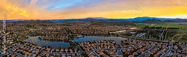 Obraz Sunrise in Menifee, California., USA. This is a 5 image aerial panoramic at 400' above ground level.