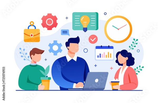 Fototapeta Flat Vector illustration concept of business workflow.