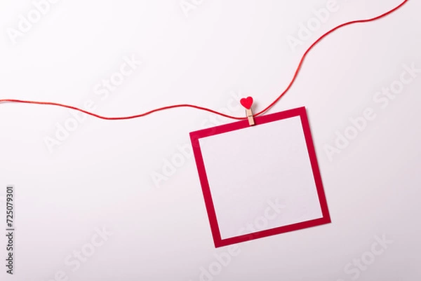 Obraz Valentine's day card top view white background red hearts holiday congratulations love minimalistic tree abstract corporative frame happy mockup celebration decoration isolated