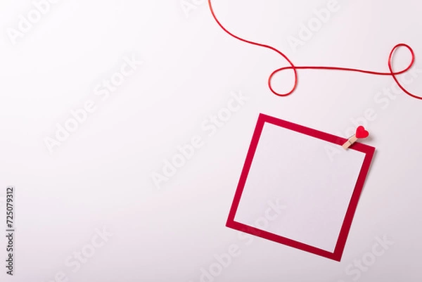 Obraz Valentine's day card top view white background red hearts holiday congratulations love minimalistic tree abstract corporative frame happy mockup celebration decoration isolated