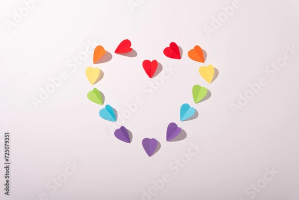 Obraz Valentine's day card top view white background red hearts holiday congratulations love minimalistic abstract corporative frame happy mockup celebration decoration isolated colorfull pride lgbt flag