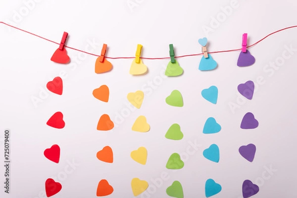 Obraz Valentine's day card top view white background red hearts holiday congratulations love minimalistic abstract corporative frame happy mockup celebration decoration isolated colorfull pride lgbt flag