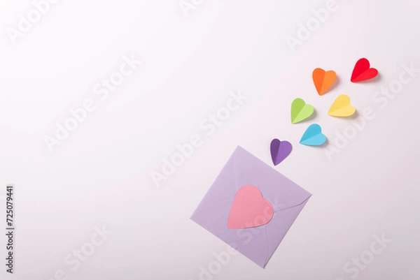 Obraz Valentine's day card top view white background red hearts holiday congratulations love minimalistic abstract corporative frame happy mockup celebration decoration isolated colorfull pride lgbt flag