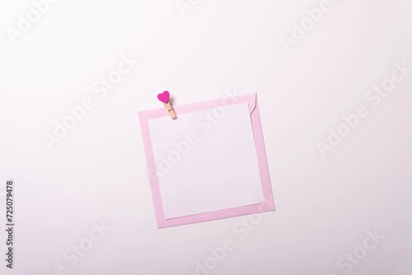 Obraz Valentines day envelope birthday party invitations yellow pink green purple top view white background different size pin