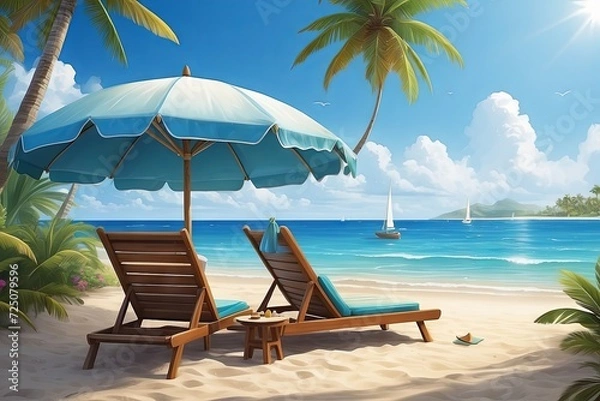 Obraz lounge chairs on the beach