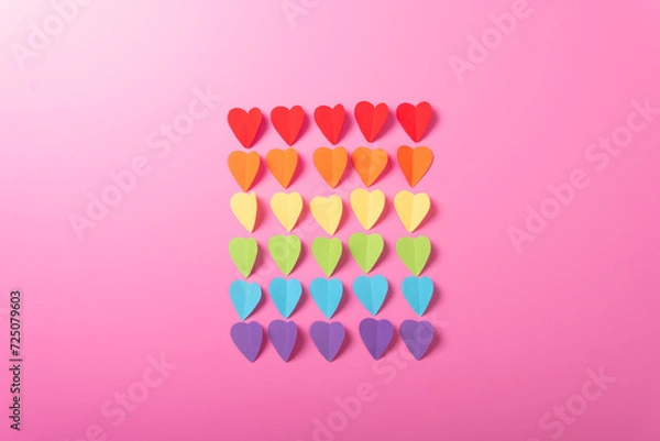 Obraz Valentine's day card top view white background red hearts holiday congratulations love minimalistic abstract corporative frame happy mockup celebration decoration isolated colorfull pride lgbt flag