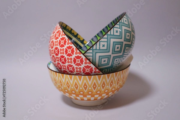 Fototapeta Porcelain bright bowls on the table.