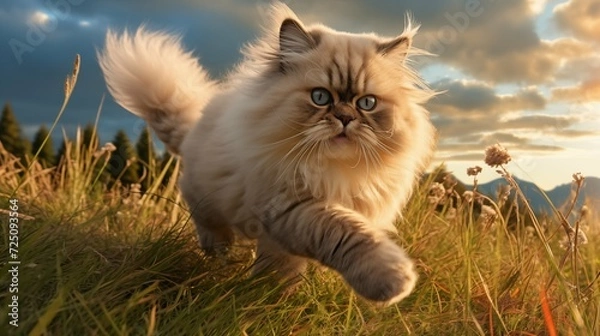 Obraz cat, Himalayan running on a grass
