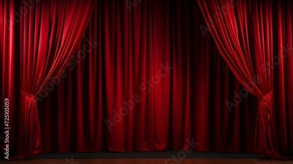 Fototapeta Theater red Velvet Curtains with lights and shadows. Magic theater stage