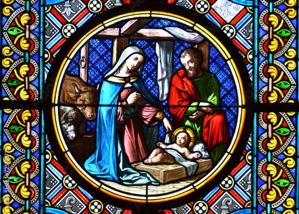 Obraz Nativity Scene. Stained glass window