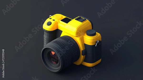 Obraz Vibrant Yellow DSLR Camera Icon in Isometric Perspective: A 3D Rendering Masterpiece