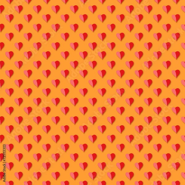 Fototapeta Delicate tiny red hearts on orange backdrop seamless pattern. Colorful attractive texture for printing on fabric, wrapping, cards, wallpaper, apparel etc.