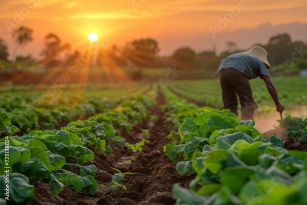 Fototapeta Agricultural field. Background with selective focus and copy space