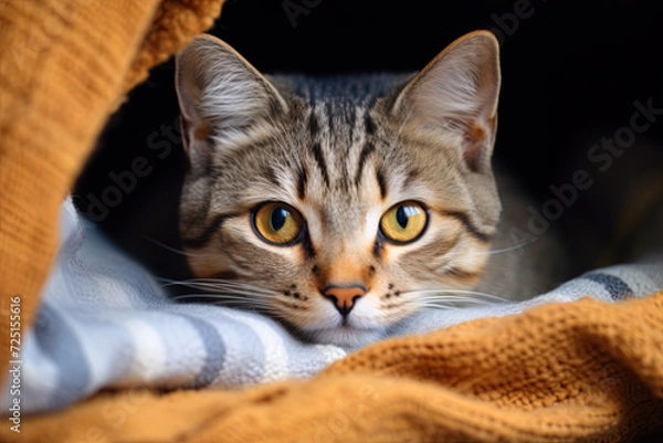 Fototapeta Portrait of a brown tabby cat
