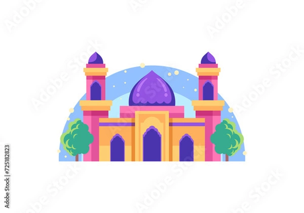 Fototapeta Simple Cute Small Mosque Flat Illustration