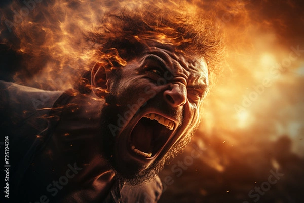 Fototapeta Screaming man. Aggressive man screaming in the fire.