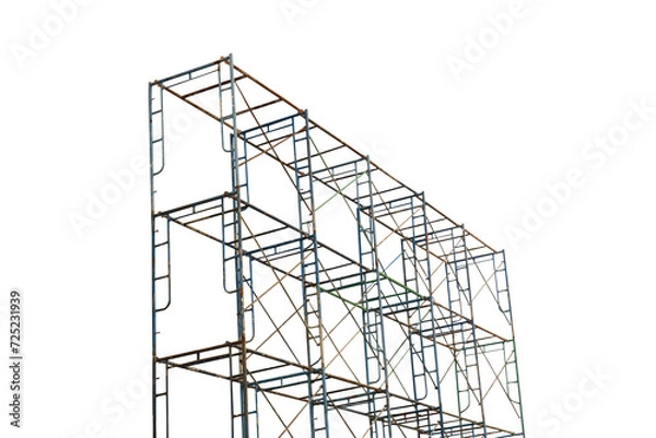 Fototapeta Isolated image of a photograph of many connected old outdoor scaffolding on a transparent background png file.