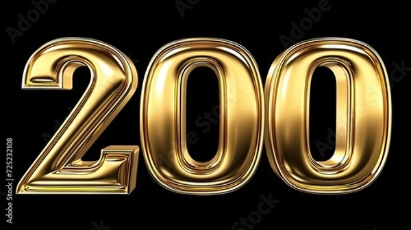 Fototapeta Number 200 Logo Gold Metallic Symbol Style Generative AI