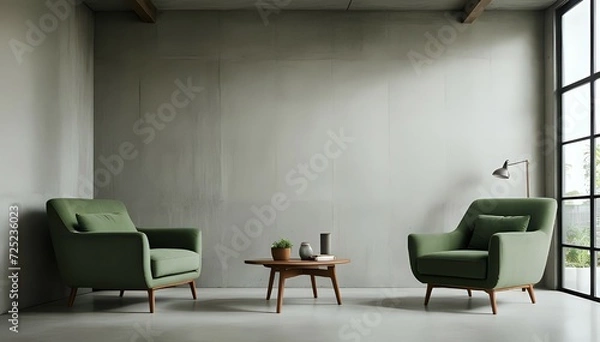 Fototapeta Style loft interior with gray armchair on cozy wall.3d rendering