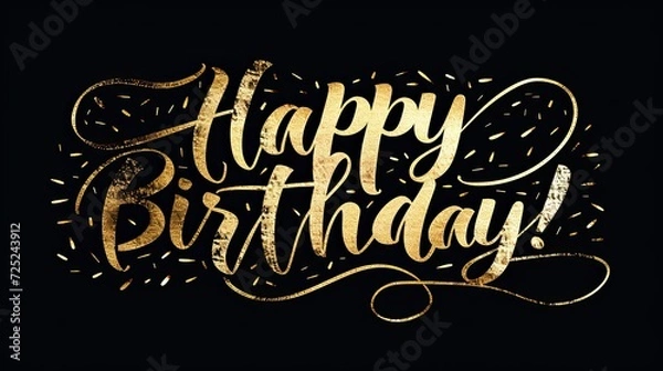 Fototapeta Happy Birthday Golden Metallic Fancy Script Generative AI