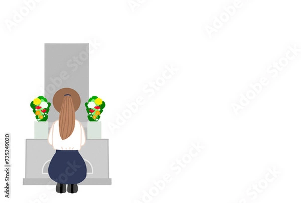 Obraz 墓参りをする女性のイメージポストカード