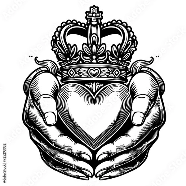 Obraz Irish Claddagh SVG Lucky SVG St Patricks Day Svg Ireland Love Clipart Clover svg Files for Cricut Cut Files For Silhouette Vector shirt svg Irish Claddagh Doodle Style