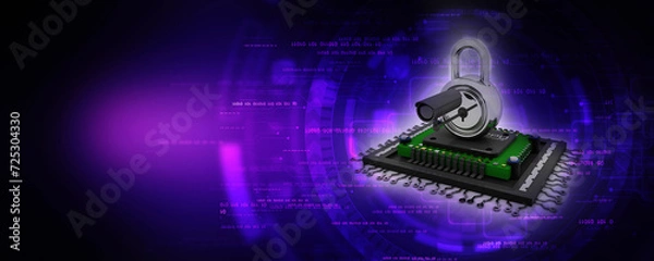 Fototapeta 3d rendering microchips protection CCTV camera
