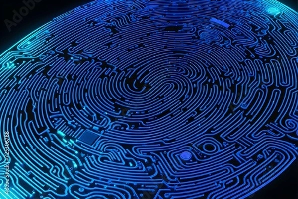 Fototapeta Neon Cipher Whorls: Cutting-Edge Fingerprint Identification in Cybersecurity. 