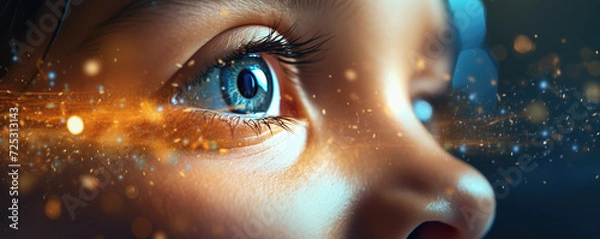 Obraz Close-Up View of a Blue Human Eye Adorned With Golden Glitter Sparkles