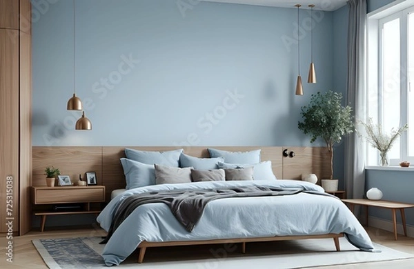 Fototapeta Blank horizontal poster frame mock up in scandinavian style living room interior, modern living room interior background, beige sofa and pampas grass, 3d rendering