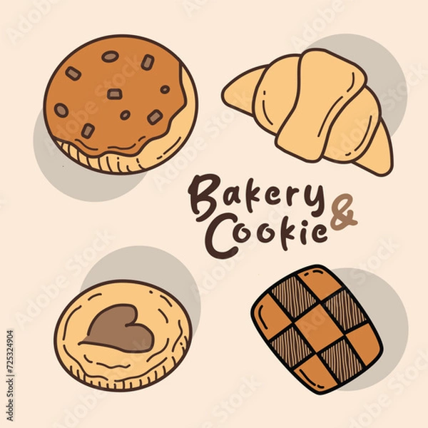 Fototapeta Bakery and Cookie Vector Illustration. Good for Doodles and Other Graphic Assets