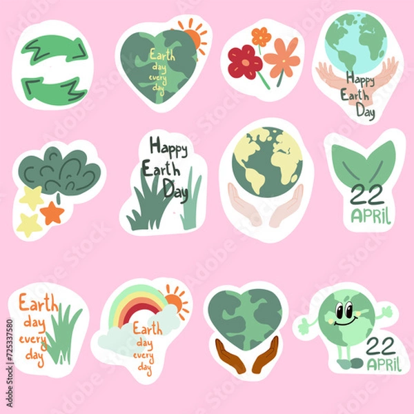 Obraz Earht day set flat design stickers
