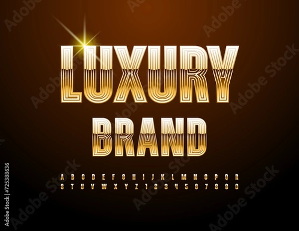 Fototapeta Vector elite label Luxury Brand. Stylish Gold Font. Trendy Exclusive Alphabet Letters and Numbers set