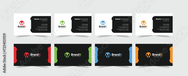 Fototapeta Vector multipurpose corporate business card template with blue, green, red, and orange colors, modern business card design template sets