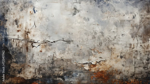 Fototapeta Cracked gray concrete texture closeup background. Rough old building wall. Generative AI