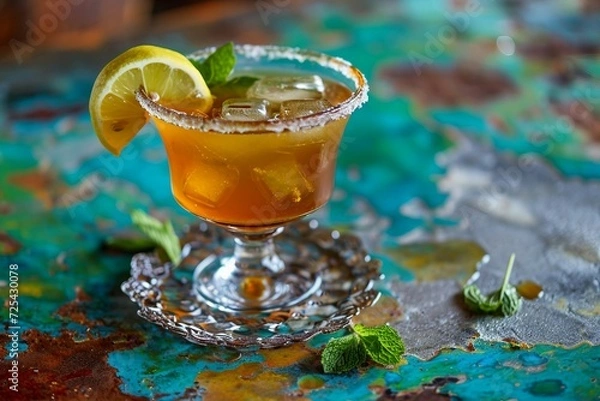 Fototapeta a glass with a drink and a lemon slice on top