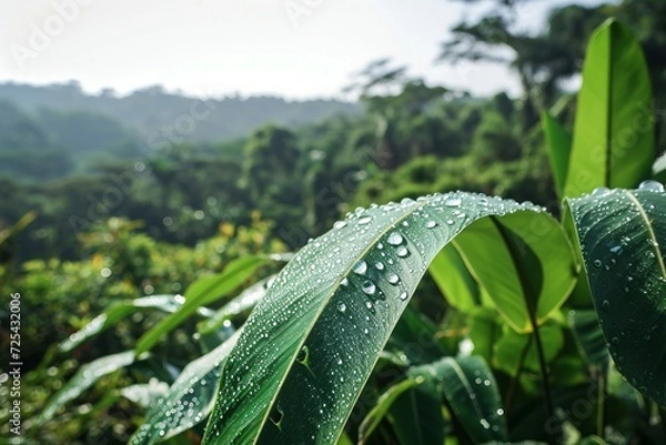 Fototapeta a close up of a leaf with water droplets on it