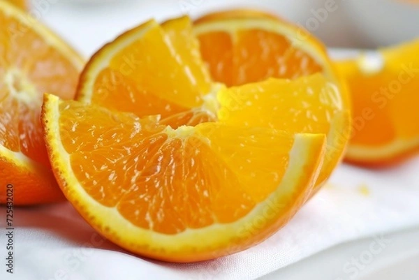 Fototapeta a sliced orange on a white napkin