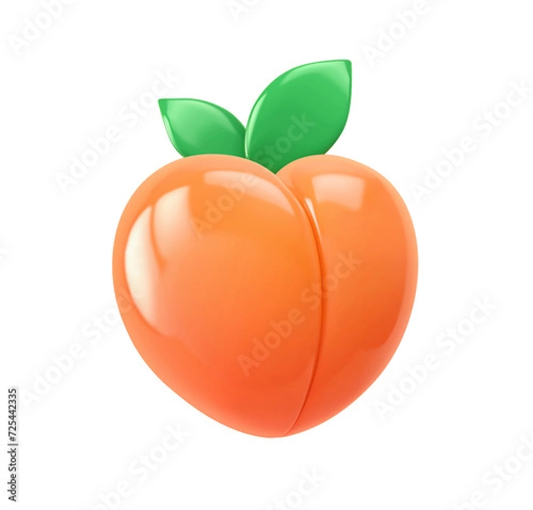 Fototapeta Heart shaped peach isolated on white. Emoji icon. Clipping path included