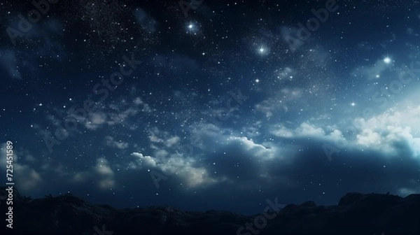 Obraz Beautiful stary night in blue colors with clouds 
